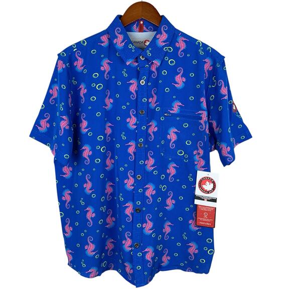 Canada Weather Gear Other - New Canada Weather Gear Shirt Short Sleeve Blue Seahorse Technical Fabric Mens L